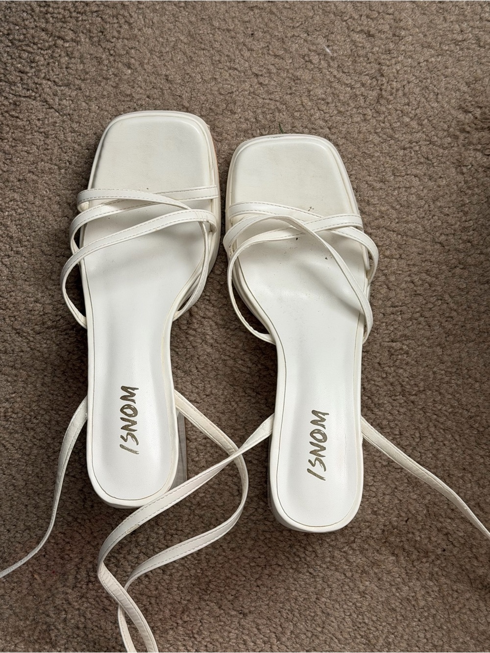 ISNOM White Heeled Strappy Sandals